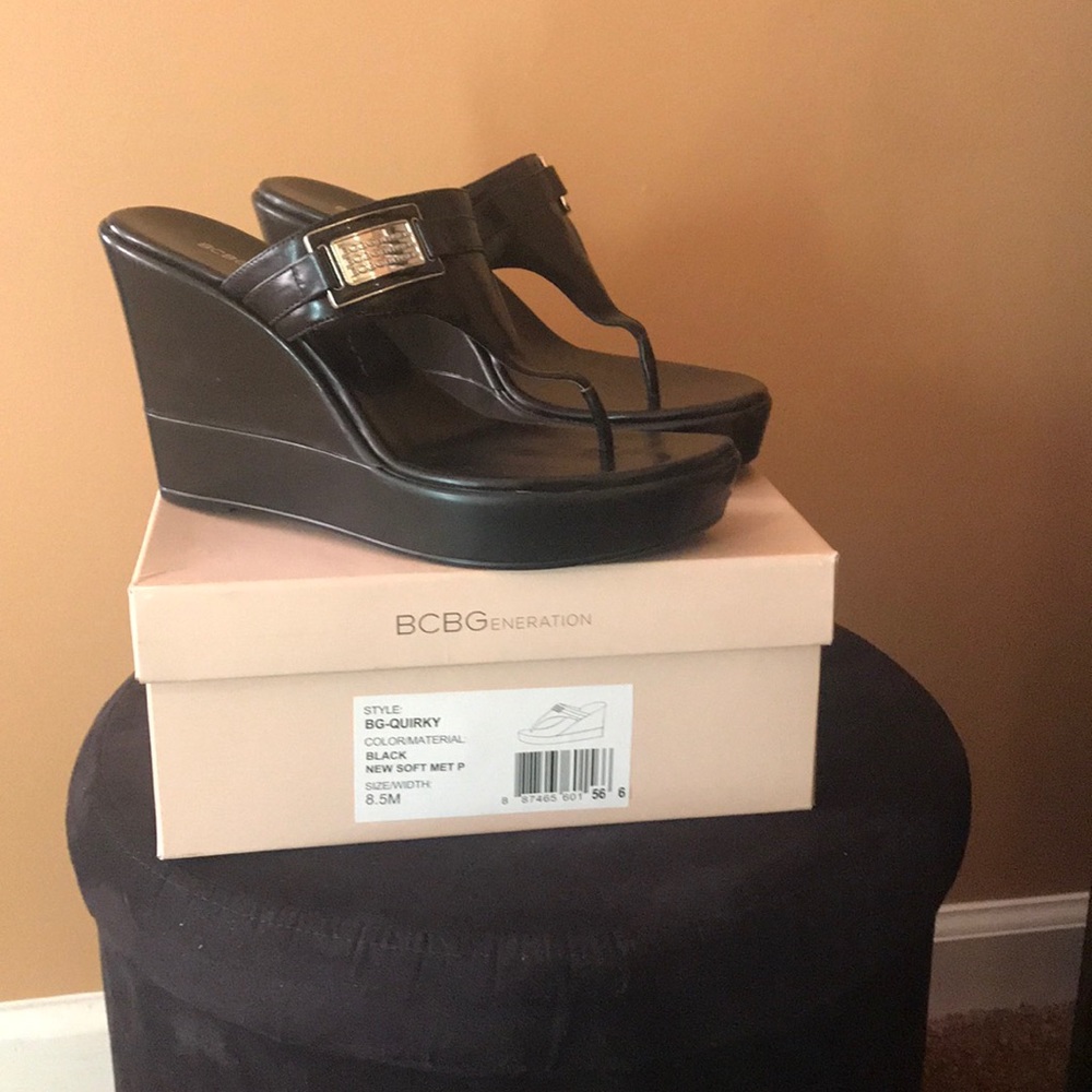 BCBGeneration black 4 inch wedge sandals